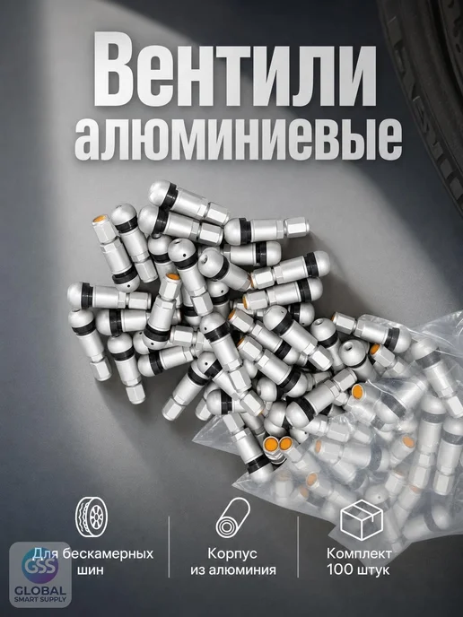 Нет бренда Вентили шинные алюминиевые, 100 шт, серебристые, 100 шт