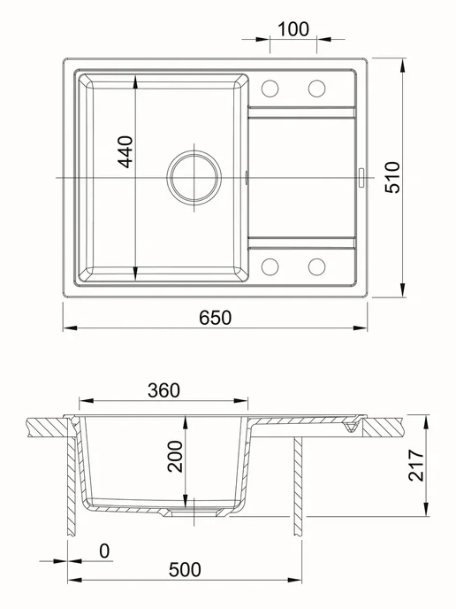 Flortek Мойка для кухни каменная кварц 65х51 Chelsy 650 Серый шелк, 65x51, фото 6