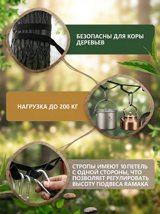 Крепления для гамака, стропы 2 м с карабинами, 2 м, фото 3