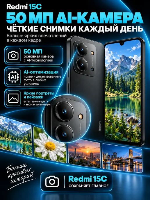 Смартфон Xiaomi Redmi 15C 8/256 ГБ, черный, фото 2