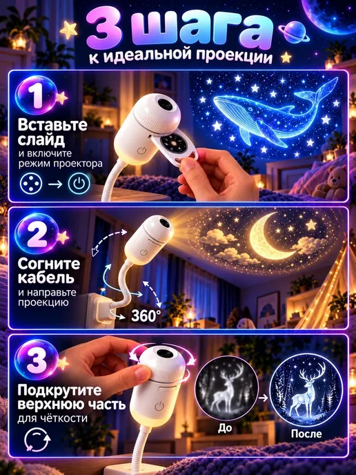 Проектор ночник звездное небо 12 проекций, вариант, фото 6