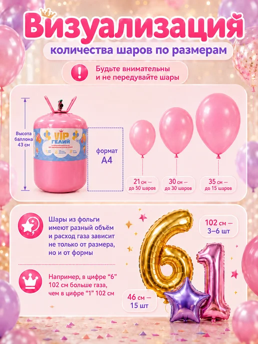 VipGeliy Гелий для воздушных шаров домашний баллон на 30 шаров, вариант, фото 4