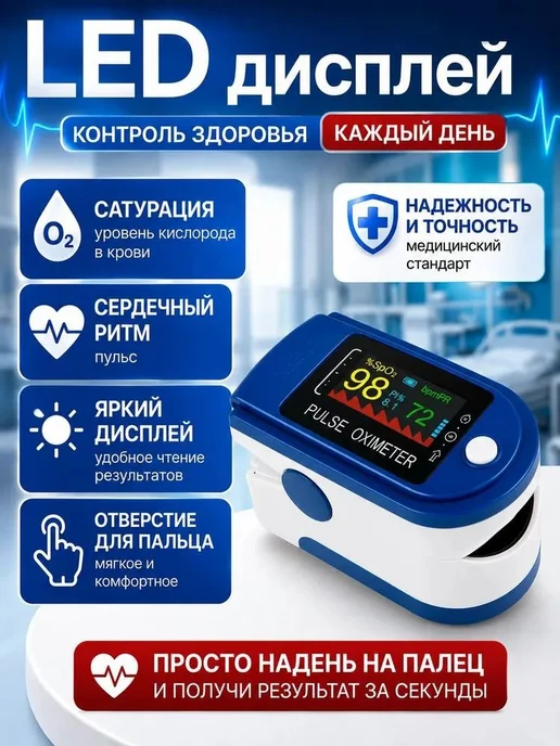 Пульсоксиметр на палец для измерения сатурации и пульса, вариант, фото 2