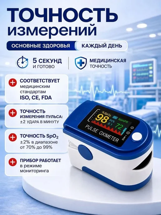 Пульсоксиметр на палец для измерения сатурации и пульса, вариант, фото 3