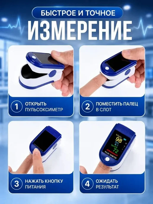 Пульсоксиметр на палец для измерения сатурации и пульса, вариант, фото 5