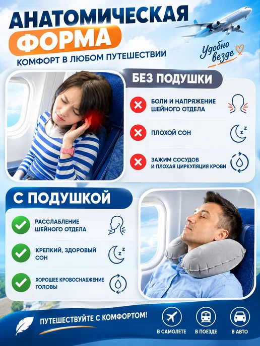 Подушка ортопедическая дорожная надувная для шеи, вариант, фото 4