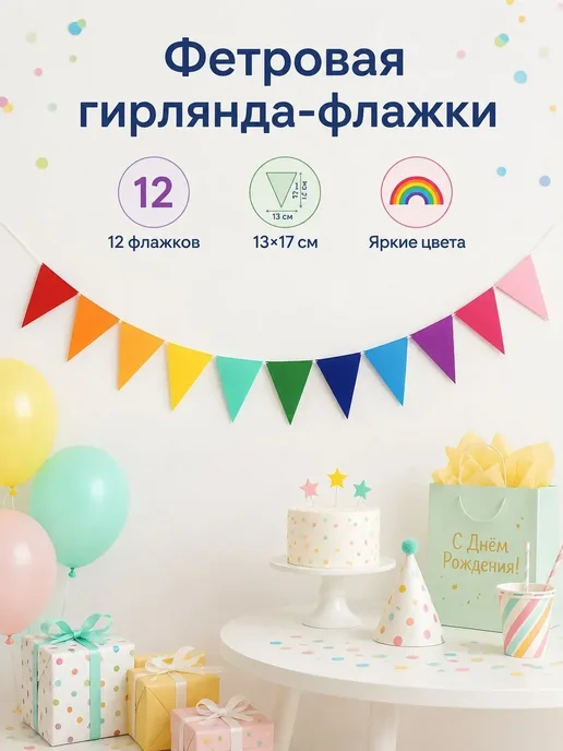 Гирлянда растяжка 300 см 1 шт мелованный картон разноцветный, 1 шт