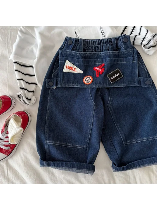 Детские джинсовые брюки однотон, голубой, фото 7