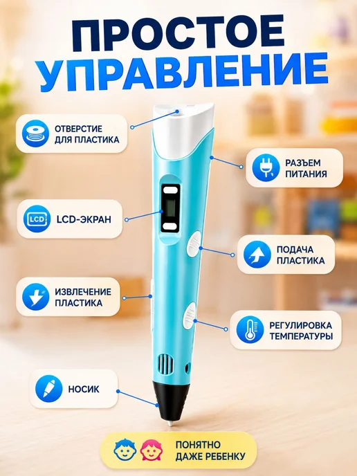 3D-ручка детская с пластиком и трафаретами, вариант, фото 2