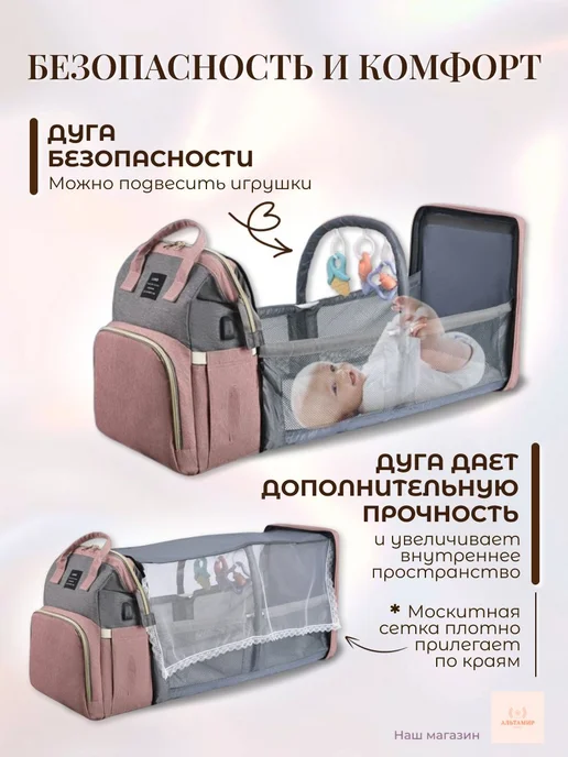 Рюкзак-трансформер для мамы и новорожденного, черный, черный, фото 4