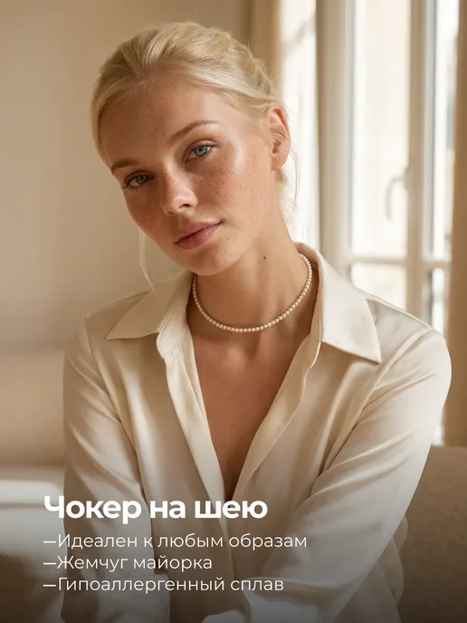 Чокер из жемчуга майорка на шею бижутерия в подарок, белый, фото 2