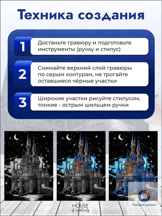 Набор гравюр «Звёздная ночь», 4 шт, формат А3, 4 шт, фото 3