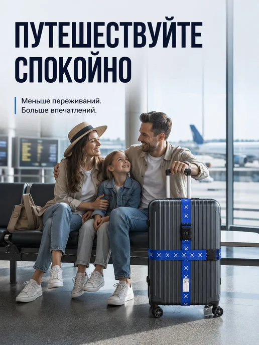 Ремень для багажа с кодовым замком, оранжевый, 2 шт, синий, фото 4
