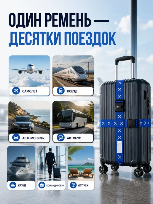 Ремень для багажа с кодовым замком, оранжевый, 2 шт, синий, фото 7