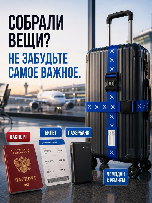 Ремень для багажа с кодовым замком, оранжевый, 2 шт, синий, фото 8