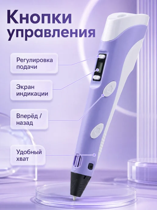3D-ручка фиолетовая, PLA, 12 цветов, с дисплеем, 12 цв., фото 7