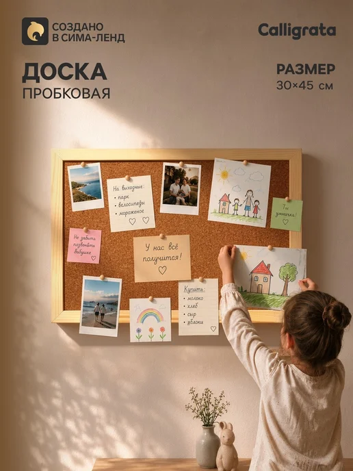 Нет бренда Доска пробковая А3 в деревянной раме 30х45 см, 30x45 см, фото 2
