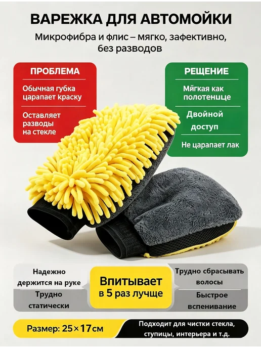 Автомобильная двухсторонняя рукавица из микрофибры, вариант