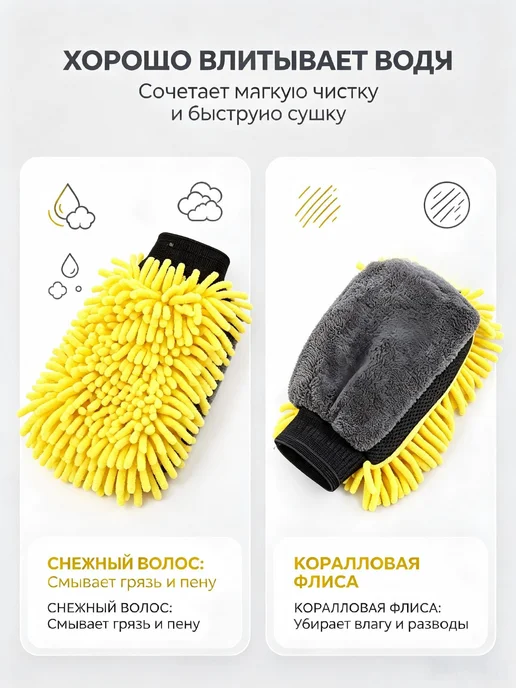 Автомобильная двухсторонняя рукавица из микрофибры, вариант, фото 4