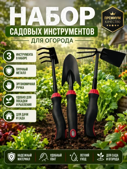 Набор садовых инструментов для огорода, красный