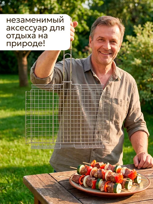 Решетка - гриль для мангала 31 x 24 см, хромированная, 31x24 см, фото 2