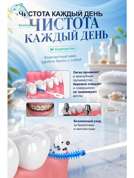 Межзубные ершики, диаметр 1 мм, мягкая щетина, 20 шт, 20 шт, фото 2