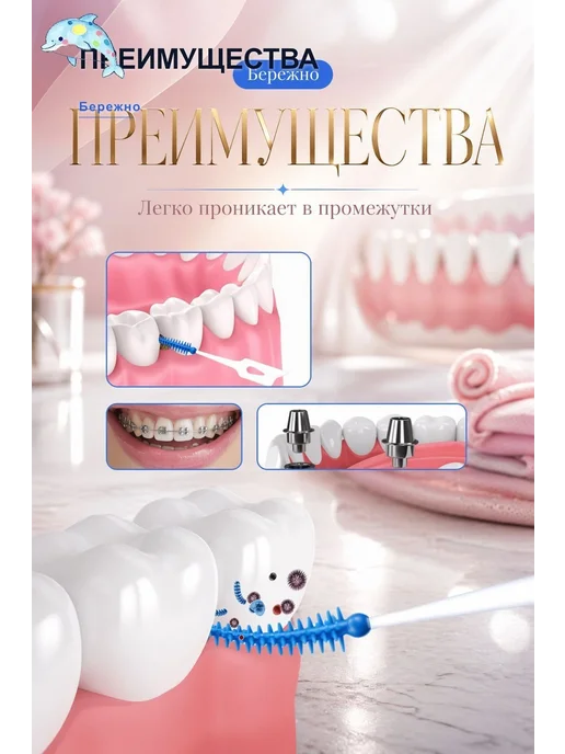 Межзубные ершики, диаметр 1 мм, мягкая щетина, 20 шт, 20 шт, фото 4