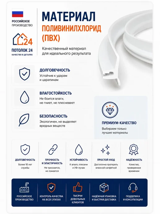 Вставка для натяжного потолка, 10000×14 мм, белая, 10000x14 мм, фото 4