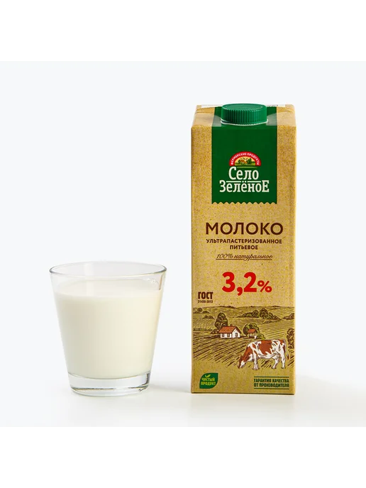 Молоко питьевое ультрапастеризованное 3, 2% 950 г, Село, зеленый, фото 2