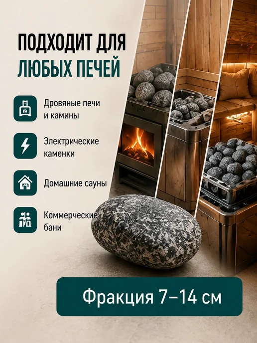 Камни для бани и сауны 20 кг диорит галтованный, 20 кг, фото 5