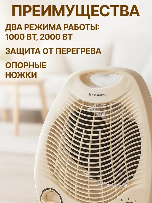 Обогреватель для дома тепловентилятор спиральный, белый, фото 6
