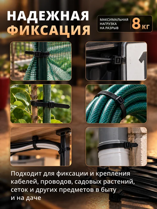 Само-делкин Хомут для стяжки нейлоновый пластиковый, черный, фото 4