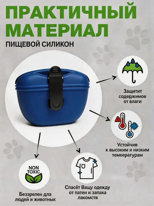 Сумочка для лакомств для собак, силиконовая, темно-синяя, синий, фото 4