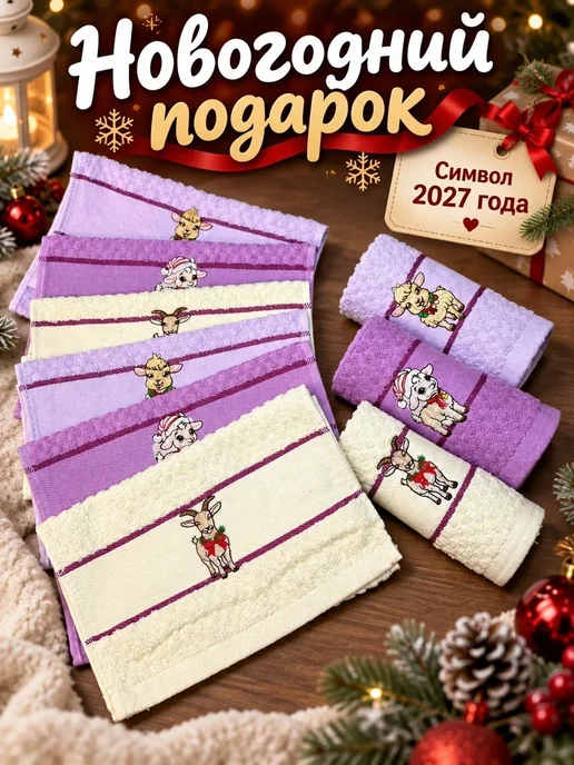 Полотенце кухонное в подарочной новогодней упаковке 5 шт, 5 шт, фото 2