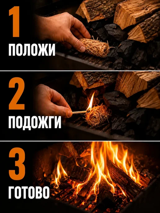 Древесные роллы для розжига дров углей мангалов, бежевый, фото 6