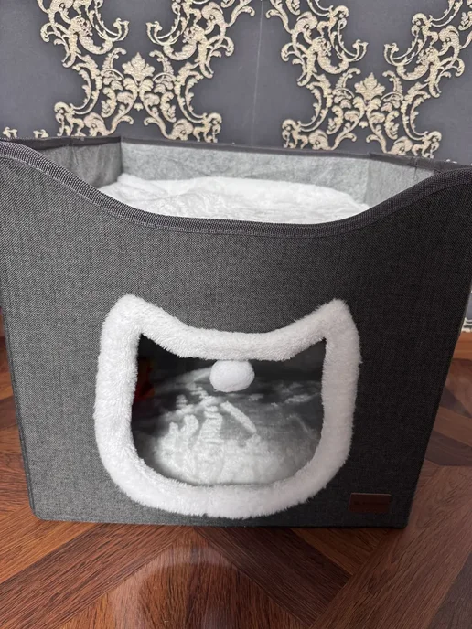 Mr. Petman Домик лежанка для кошек складной с когтеточкой и игрушкой, белый, фото 2