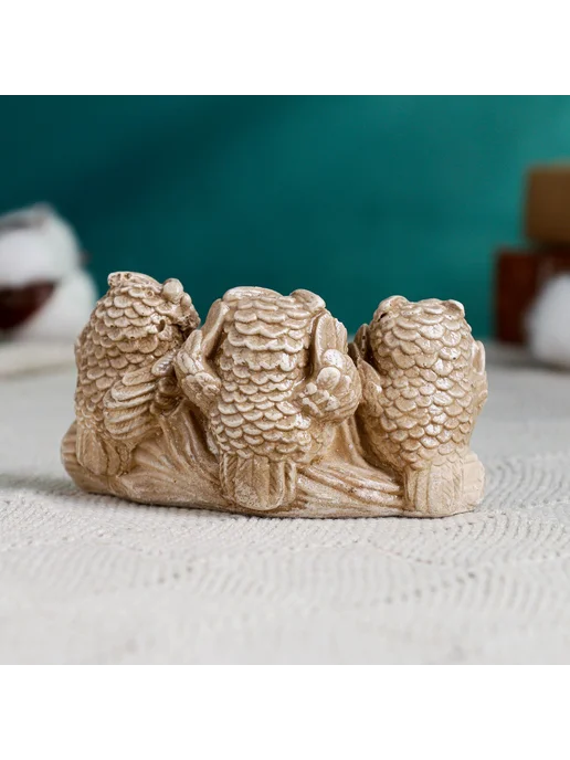Фигурка гипс «Три совы на жердочке», коричневая, 10×6×5 см, 10x6x5 см, фото 4