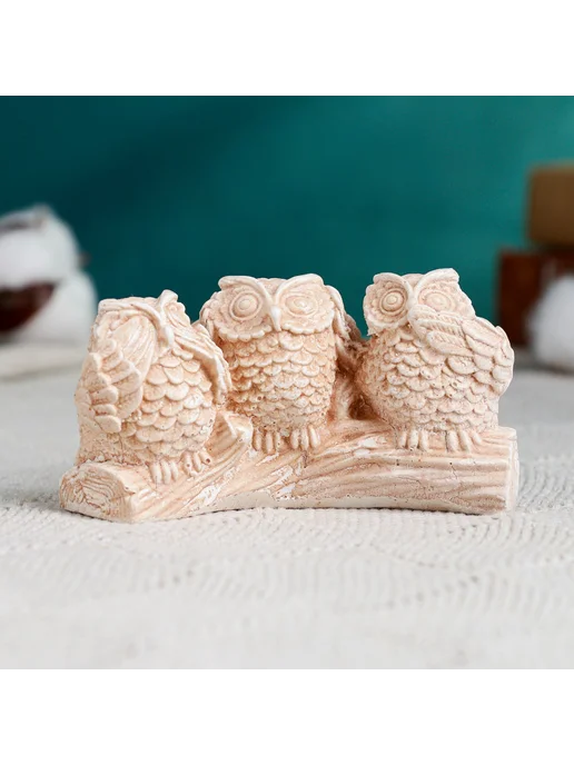 Фигурка гипс «Три совы на жердочке», коричневая, 10×6×5 см, 10x6x5 см, фото 5