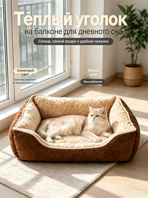 Кровать для домашних животных, коричневый, фото 3