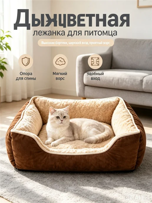 Кровать для домашних животных, коричневый, фото 4