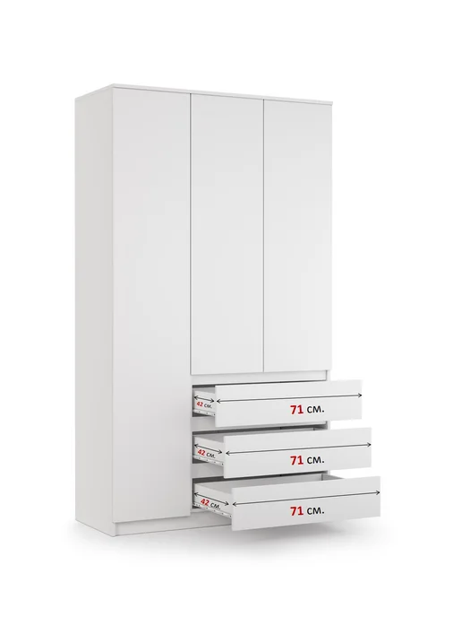 Шкаф для одежды в спальню распашной, с ящиками, белый, фото 3