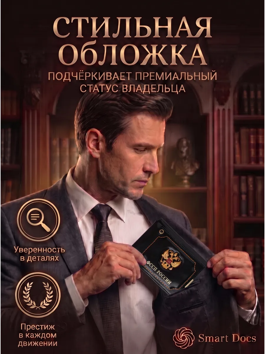 Обложка на автодокументы ФССП натуральная кожа мужская - фото 5