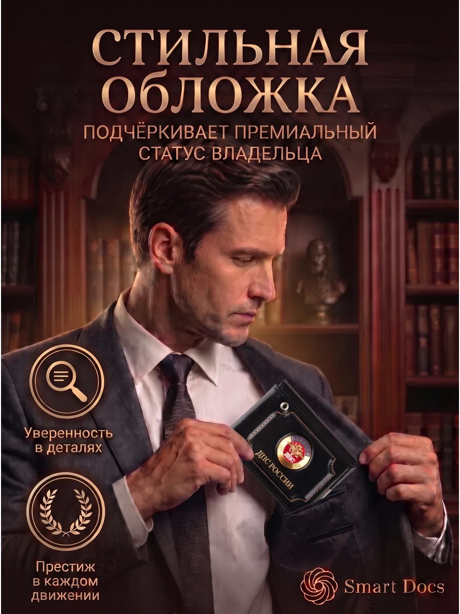 Обложка на автодокументы ДПС России эмблема натуральная кожа — фото 4