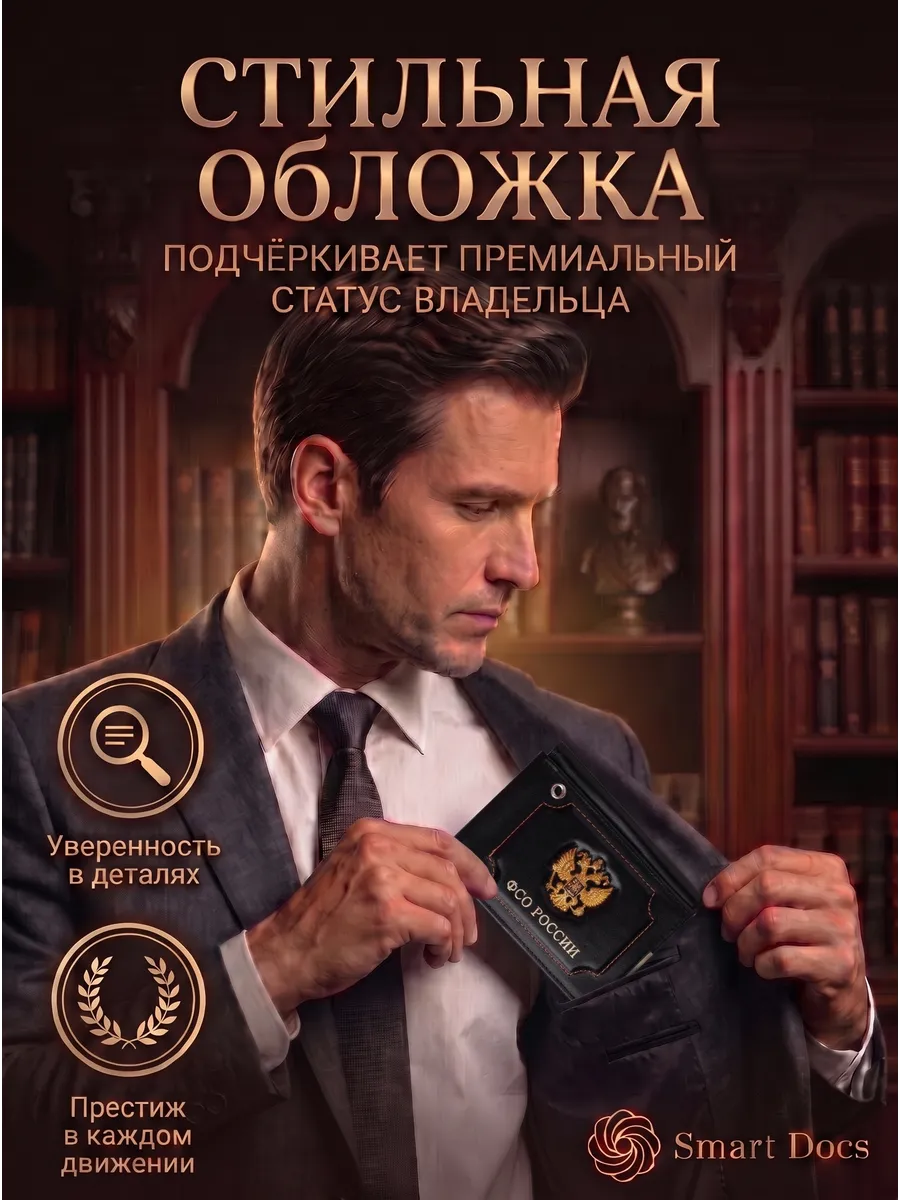Обложка на автодокументы ФСО России натуральная кожа мужская - фото 5