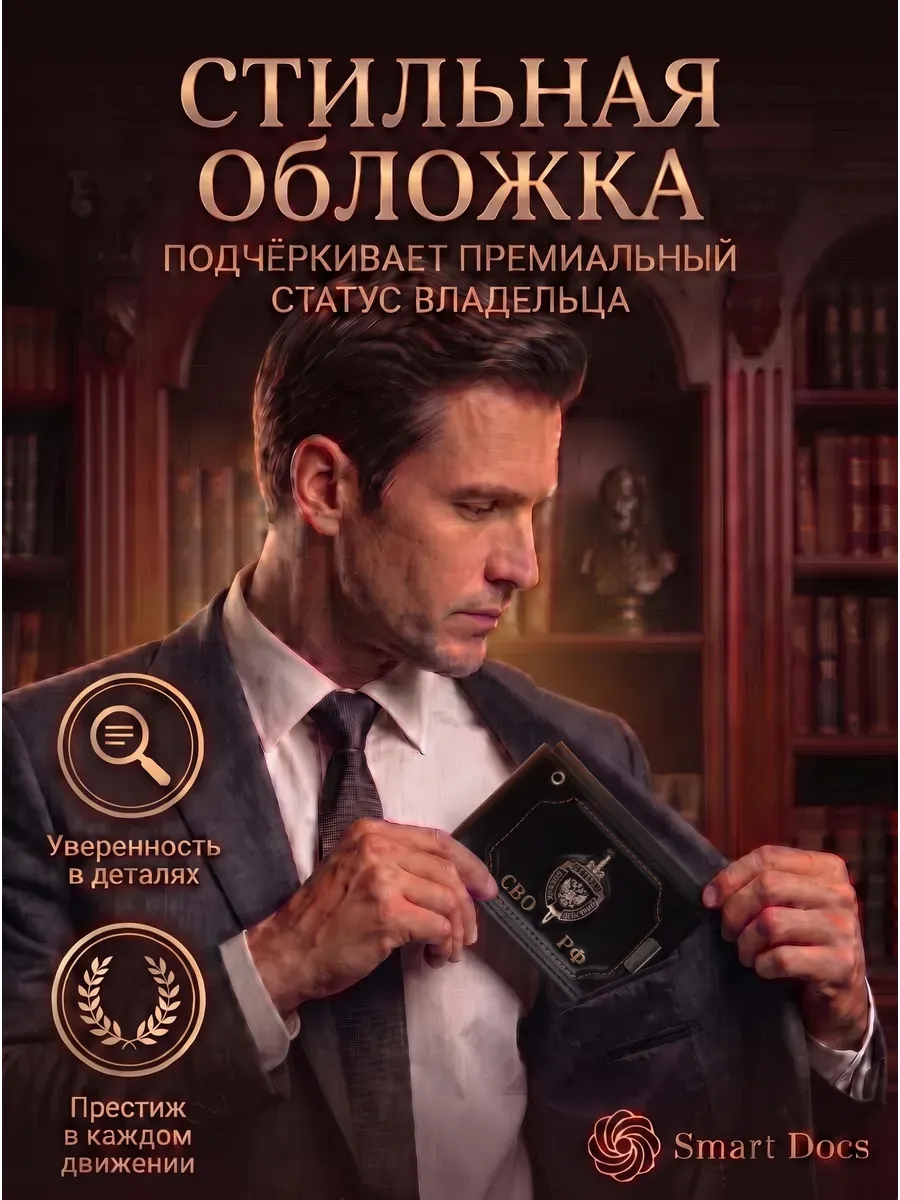Обложка на автодокументы СВО РФ натуральная кожа мужская - фото 4