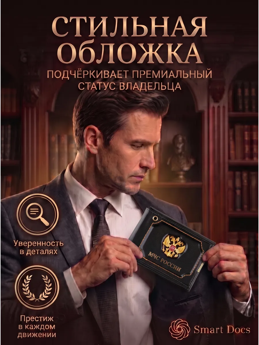 Обложка на автодокументы МЧС РОССИИ герб натуральная кожа — фото 4