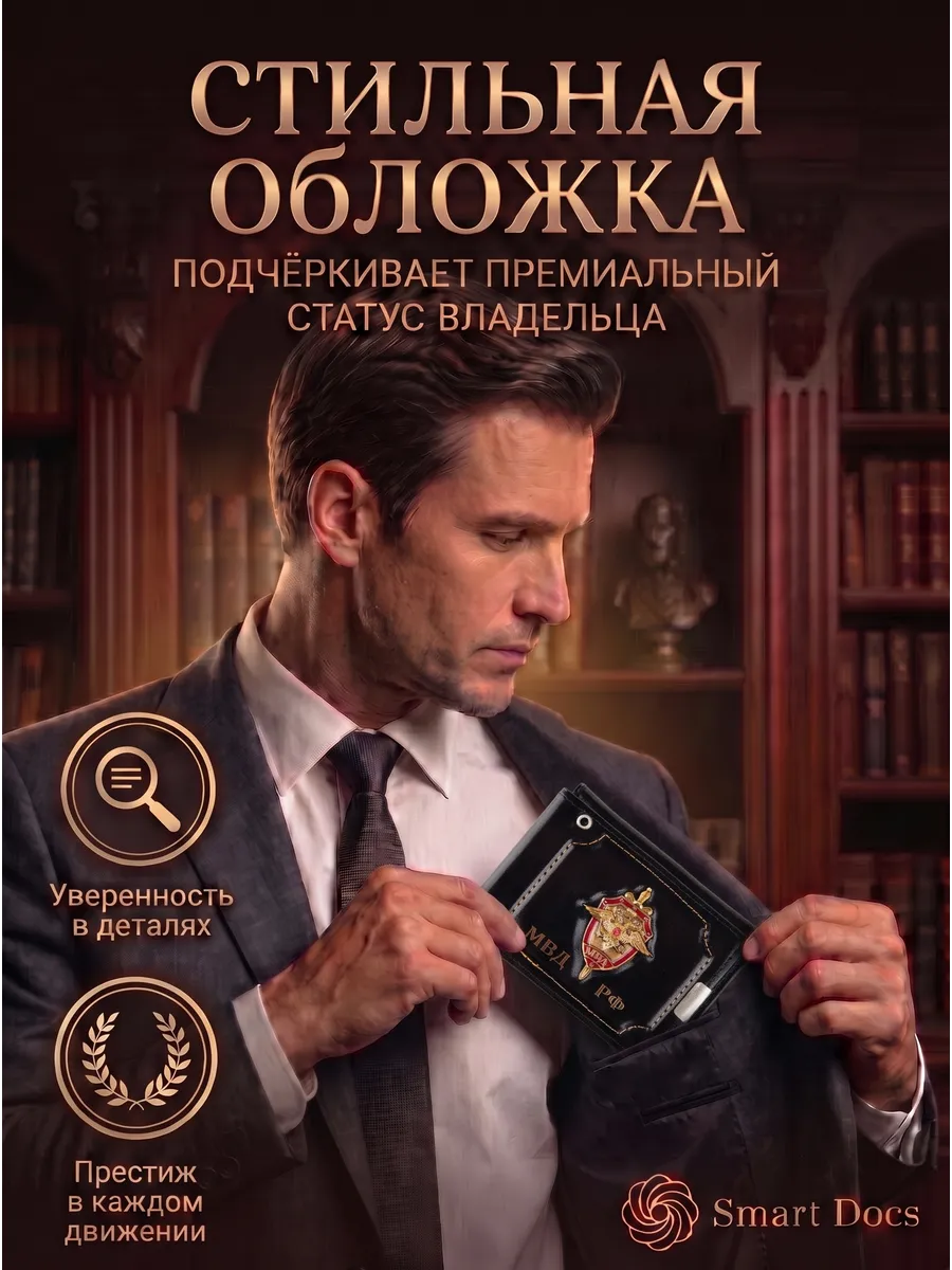 Обложка на автодокументы МВД РФ эмблема натуральная кожа — фото 4