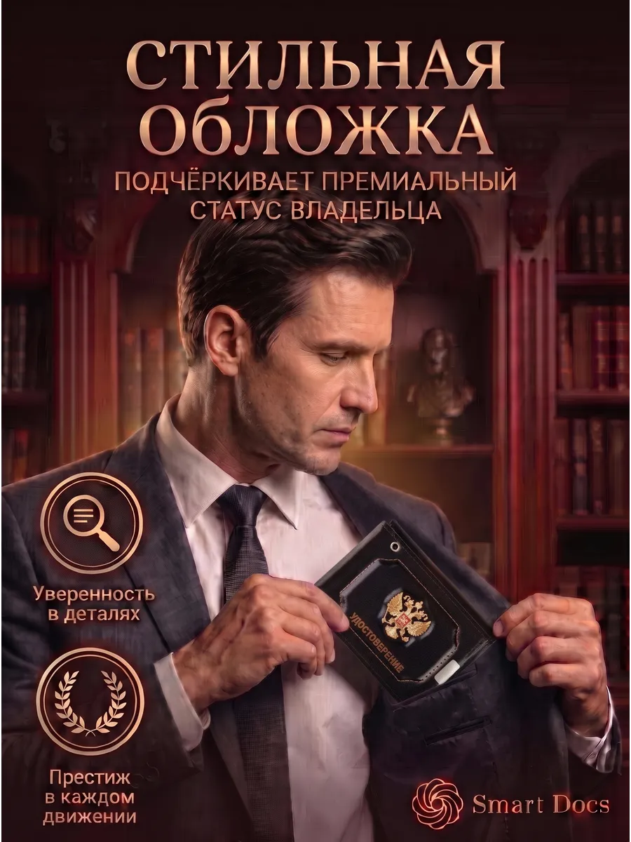 Обложка на удостоверение и автодокументы кожаная мужская - фото 5