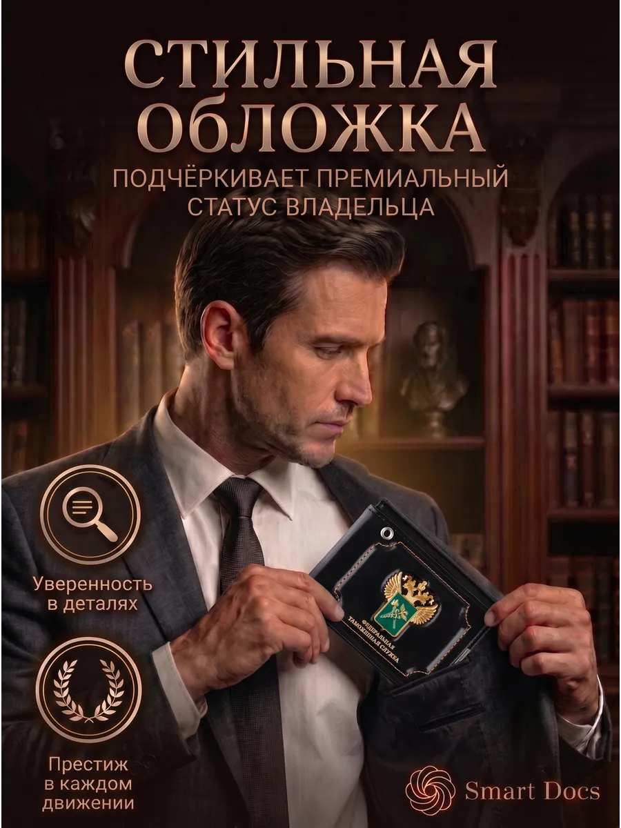 Обложка на документы ФТС России эмблема натуральная кожа — фото 3