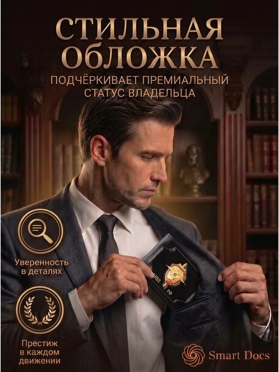 Обложка на удостоверение МВД РФ гладкое натуральная кожа — фото 3